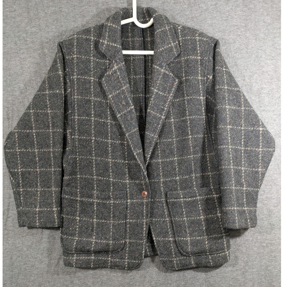 Vintage Finity 100% Wool Gray Plaid Womens Blazer Union‎ Made in USA Size 4